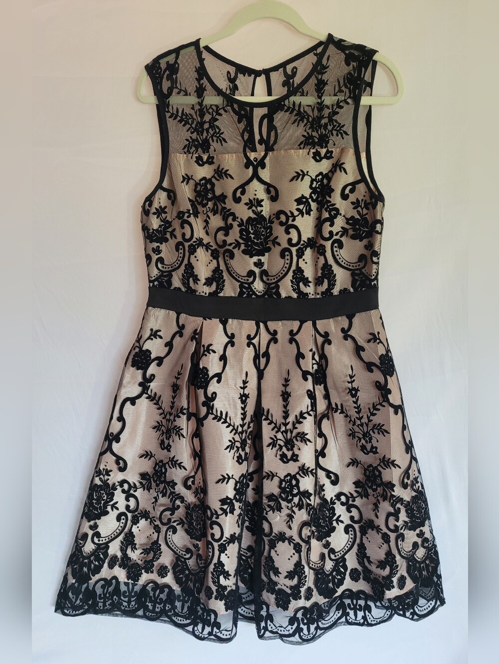 Danny & Nicole Black Lace Overlay Dress on Nude Base